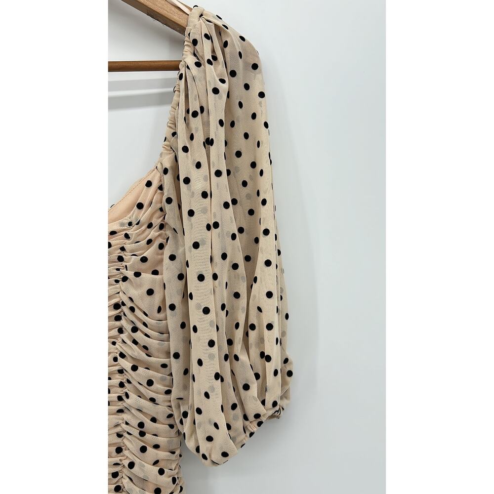 Re:named Bodycon Ruched Polka Dot Mini NYE Holiday Dress Nude Black Size Small - Picture 4 of 9